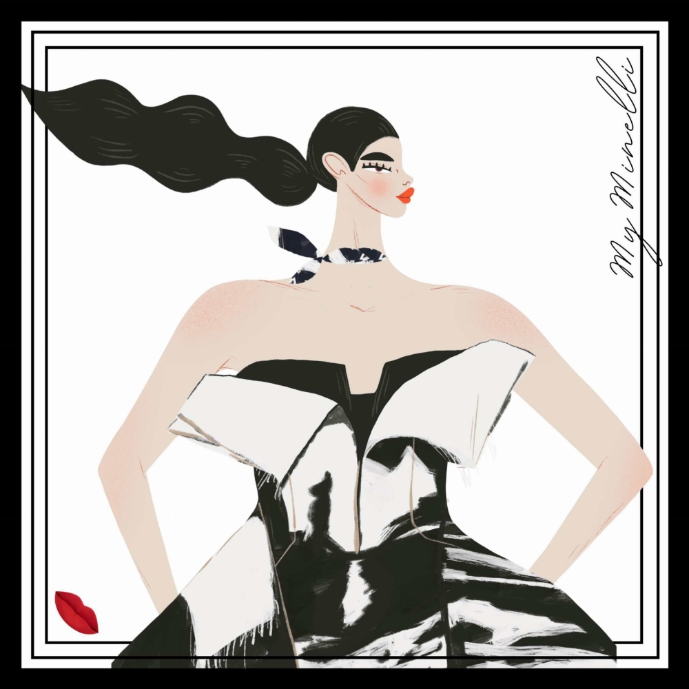 apaszka z naturalnego jedwabiu czarno biała pastelowa my minelli art of fashion silk scarf