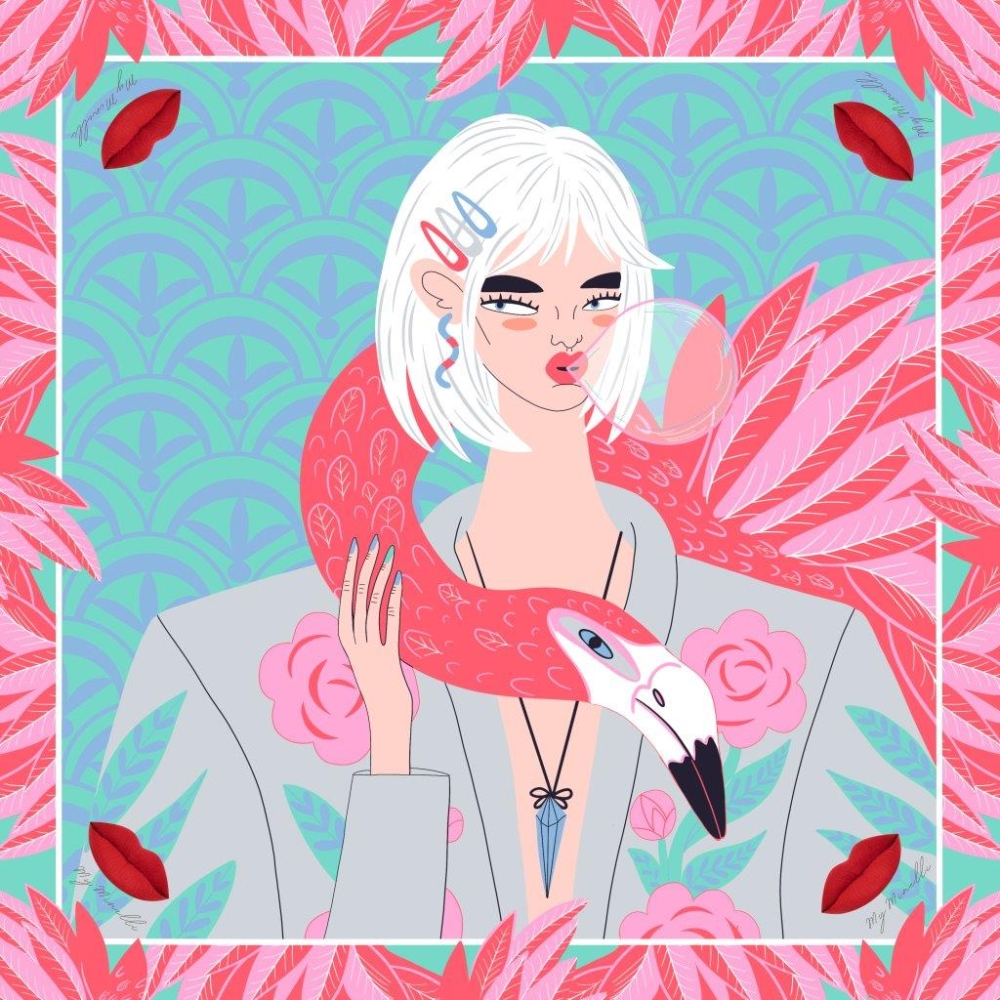 Jedwabna apaszka chusta My Minelli Fashion Bird Icon no.1 silk scarf